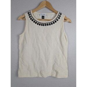 St. John Cream Sleeveless Top with Black Embellishments